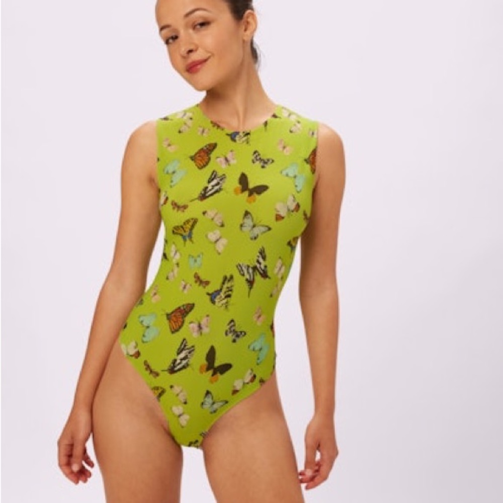 Green Butterfly Print Women's bodysuit